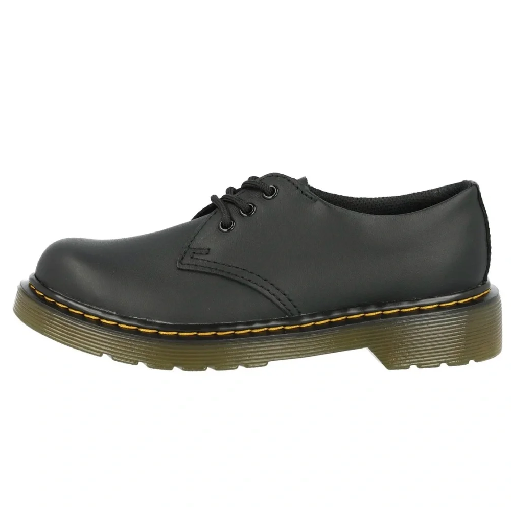 Dr. Martens 1461J Kids Black Leather Lace-Up Shoe with Yellow Stitching